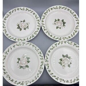 Vtg Hall Superior Quality Cameo Rose Dinner Plates Set of 4 Ceramic Floral 9"